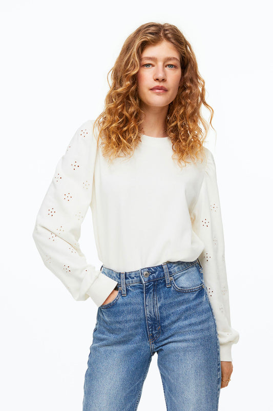 Sweatshirt with Eyelet Embroidery